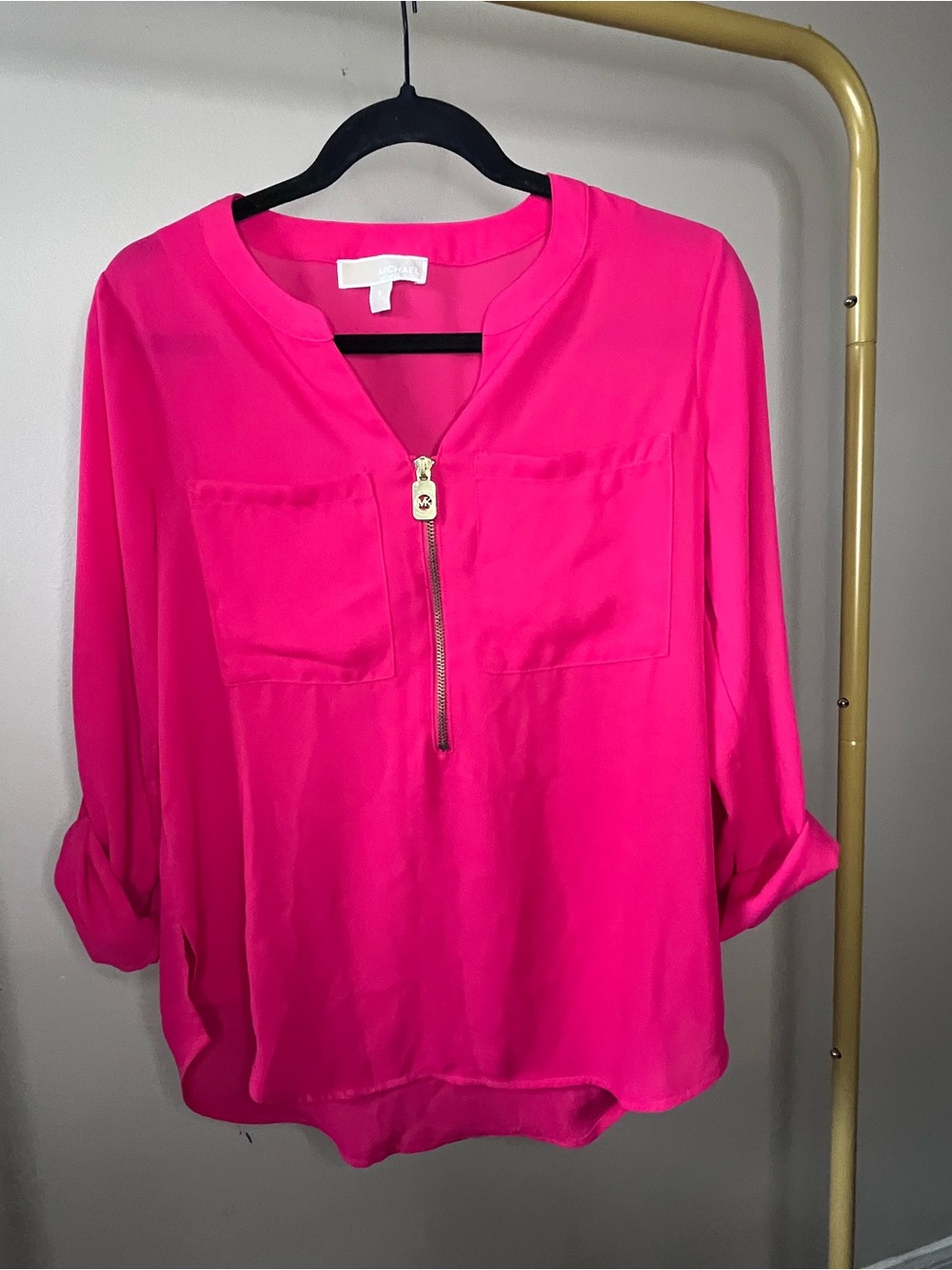 Michael Kors Hot Pink Zip-Pocket Blouse sz S